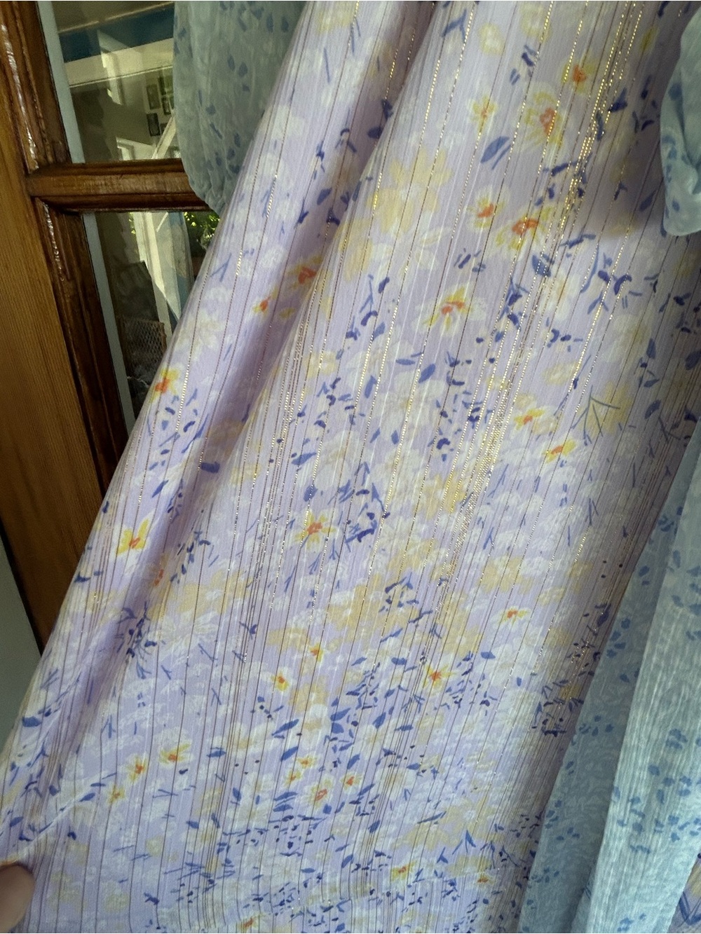Ann Taylor Light Blue and Lavender Floral Wrap Maxi Dress - Picture 3 of 5